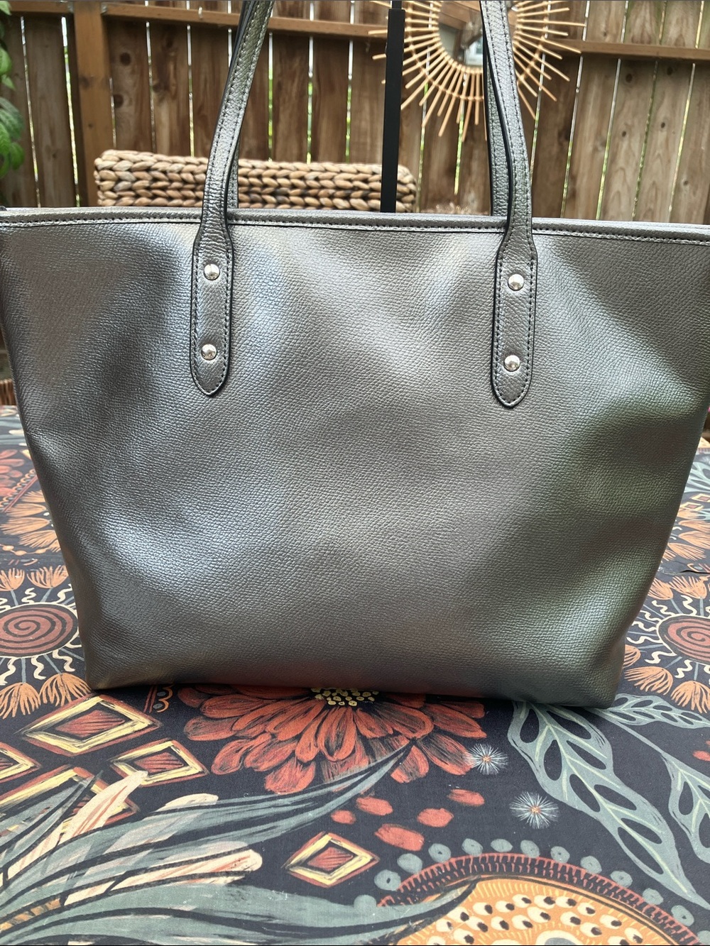 Coach Metallic Pewter Silver City Zip Top Tote F16224 - Picture 7 of 12